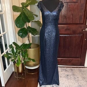 Bari Jay Navy Sequin Gown Size 6